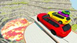 Big and Small Color Cars vs Leap Of Death | BeamNG drive