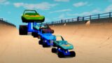 Big and small Dinoco jumping on the ROAD OF DEATH in BeamNg Drive