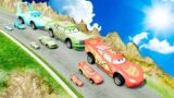 Big vs Small: Lightning Mcqueen, Chick Hicks, King Dinoco vs DOWN OF DEATH in Beamng