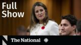 CBC News: The National | Fall economic update, Ontario strike ban, Moving scam bust