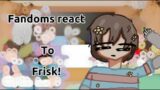 Fandoms react to//frisk//warning:flashes,blood,knife,anxiety//remake