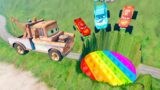 Giant Rainbow Popit Vs PIXAR Cars Big & Small Lightning Mcqueen In BeamNG Drive!