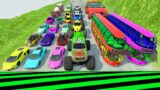HT Gameplay # 46 | Big & Small Cars & Monster Trucks vs Numerous Speed Bumps vs DOWN OF DEATH