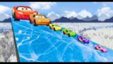 ICE DOWN OF DEATH vs Big & Small PIXAR CARS in BeamNG.drive