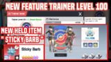 NEW Fiture for TRAINER LEVEL 100 & Explanation New held Item STICKY BARB | Monster Gym Championship