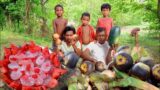 Santal Tribe People eating Palm fruit  with watermelon and orenge juice | Palm Fruit Recipe