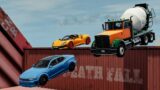 Sports And Other Cars Vs Death Fall Huge Containers Jump – BeamNG.Drive