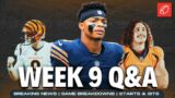 Week 9 Fantasy Football Q&A, Start Sits, & More