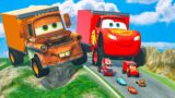 BIG TOW MATER, LIGHTNING McQUEEN and Small Pixar Cars vs DOWN OF DEATHin BEAMNG DRIVE