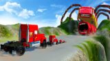 Big & Small Mack Truck vs DOWN OF DEATH with BUS EATER & TRAIN EATER in BeamNG.drive