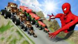 Big & Small: Monster Truck Tow Mater vs Monster Truck Mcqueen vs DOWN OF DEATH From Spider-Man