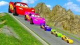 Big & Small Rainbow Lightning McQueen vs DOWN OF DEATH in BeamNG.drive!