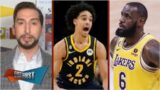 FIRST THINGS FIRST | Nick Wright SHOCKED Nembhard hits 3-pts at buzzer, Pacers stun LeBron's Lakers
