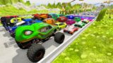 HT Gameplay # 91 | Big & Small Cars & Monster Trucks vs Massive Speed Bumps vs DOWN OF DEATH Road