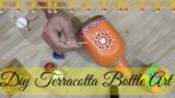 Hanging Bottle Shaped Tealight Holder | Handprinted Bottle Craft | Terracotta Bottle Art |