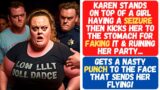 KAREN KICKS A GIRL TO THE STOMACH WHILE HAVING A SEIZURE BECAUSE SHE RUINED HER PARTY! GETS PUNCHED!