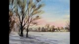 Simple SNOW Shadows Sunrise Watercolor Landscape Christmas card watercolour painting tutorial Sunset