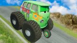 Big & Small Lightning McQueen vs King Dinoco vs Monster TRUCK & Tow MATER DOWN OF DEATH BeamNG.Drive