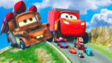 BIG TOW MATER, LIGHTNING McQUEEN and  Small Pixar Cars vs DOWN OF DEATH in BEAMNG DRIVE