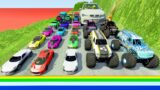 Big Cars & Monster Trucks vs Massive Speed Bumps vs DOWN OF DEATH in Thorny Road | HT Gameplay Crash