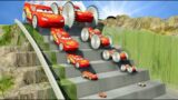 Big & Small Lightning McQueen Saw Wheels vs DOWN OF DEATH in BeamNG.drive