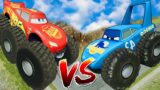 Big & Small Lightning McQueen vs King Dinoco vs Chick Hicks vs Tow MATER DOWN OF DEATH  BeamNG.Drive