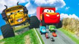 Big & Small Monster Truck Miss Fritter vs Big & Small Monster Truck Mcqueen vs DOWN OF DEATH