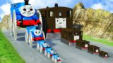 Big & Small: Thomas The Train with Monster Saw Wheels vs Toby The Tram Engine vs DOWNOF DEATH BeamNG
