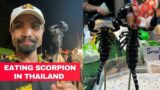 Eating Scorpion and insects at Fisherman’s Village market in Koh Samui island, Thailand