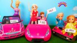 NEW CAR! Elsa Anna Toddlers at car showroom -they decorate the new car -will Barbie be upset?