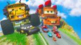Pixar batle: Big Lightning McQueen vs Tow Mater vs DOWN OF DEATH in BEAMNG DRIVE