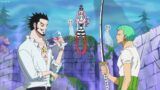 Zoro recreates Mihawk's move and cuts Pica into a hundred pieces, Law takes his last breath