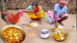 house pet RED COUNTRY chicken curry cooking&eating by santali tribe women||rural village life