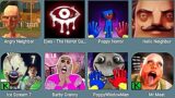 Angry Neighbor,Eyes Horror Game,Poppy Horror,Hello Neighbor,Ice Scream 7,Barby Granny,Poppy Window