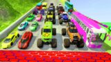 Big Cars & Monster Trucks vs Massive Speed Bumps vs DOWN OF DEATH in Thorny Road | HT Gameplay Crash