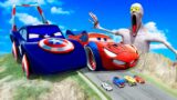Big & Small Lightning McQueen Boy, King Dinoco vs Pixar Car,Tow Mater vs DOWN OF DEATH -BeamNG.Drive