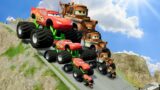 Big & Small Monster Truck Tow Mater vs Big & Small Monster Truck Mcqueen vs DEATH ROAD BeamNG.drive