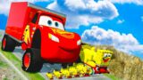 Big & Small SpongeBob the Tank Engine vs Giant Lightning McQueen Truck in BeamNG.Drive