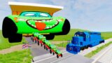 Big & Small Zombie Lighting Mcqueen with saw wheels vs train ROAD OF DEATH in BeamNG Drive