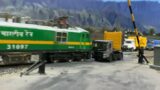 Wag 9 Hits and Dragged Heavy Loaded Truck At Railway Crossing . Miniature Model Train | Indian rail
