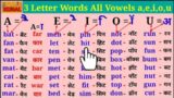 three letter words in English | Vowel A, E, I, O, U | all vowels sound words in English