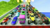 Big Cars & Monster Trucks vs Massive Speed Bumps vs DOWN OF DEATH in Thorny Road |HT Gameplay Crash