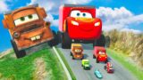 BIG TOW MATER vs LIGHTNING McQUEEN and Small Pixar Cars vs DOWN OF DEATH in BEAMNG DRIVE