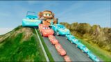 Big & Small Dinoco vs Tow Mater vs McQueen vs Pixar Car vs DOWN OF DEATH – BeamNG.Drive