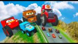 Epic Monster Truck Race   Big & Small Lightning McQueen and Small Pixar Cars vs DOWN OF DEATH