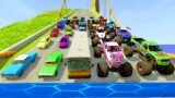 HT Gameplay Crash # 885 | Monster Trucks vs Cars vs Giant Speed Bumps vs DOWN OF DEATH Thorny Road