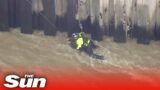 Helicopter rescue team pull man from swollen Los Angeles river just in time