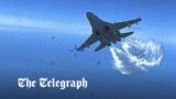 Moment Russian fighter jet collides with US drone over Black Sea