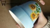 Sunflowers with blue sky background hand-painted on a terracotta pot | Emerald Blossoms | Sunflower