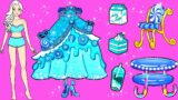 Blue Elsa Princess Dresses Mukbang Challenge – Paper Barbie Dress Up | Woa Doll American Kids